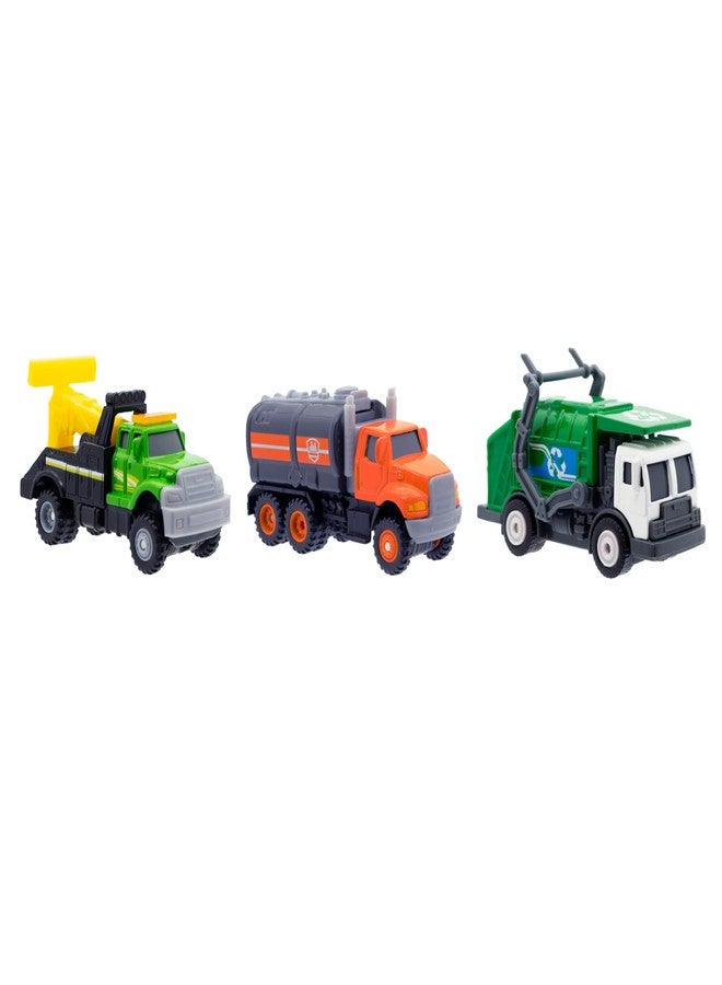 Mighty Fleet Diecast 3-Pack, Tow Truck, Garbage Truck, and Tanker, Durable 3â€ Diecast Vehicles for Kids Ages 3+ - Image 1
